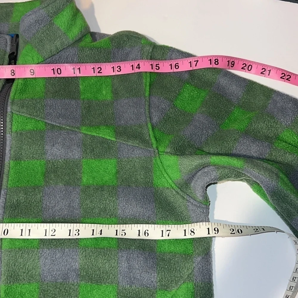 Cabelas Youth Unisex Green Grey Plaid Fleeced Zip Up Jacket Size XL